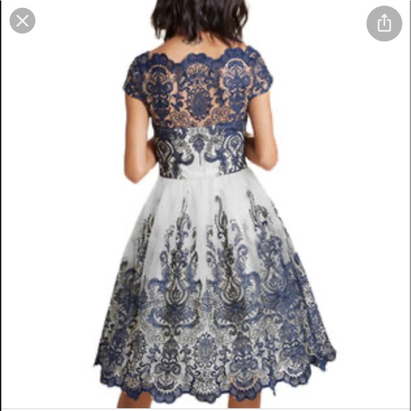 Navy Lace layered scalloped accents midi - Picture 2 of 8